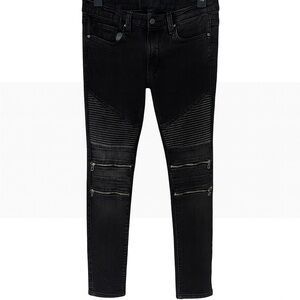 Steve's Jeans Black Distress Zipper Paneled Biker Skinny Pants Size 30 X 32
